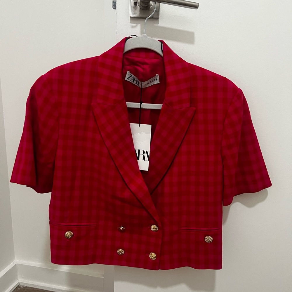 Zara Vibrant Red Checkered Blazer and Short